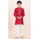 Red Cotton Jacquard Work Party Wear Kid Kurta Pajama - 11953204139