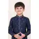 Navy Blue Cotton Jacquard Work Party Wear Kid Kurta Pajama - 11953204141