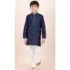 Navy Blue Cotton Jacquard Work Party Wear Kid Kurta Pajama - 11953204141