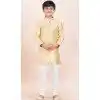 Gold Silk Jacquard Work Party Wear Kid Kurta Pajama - 11953204142