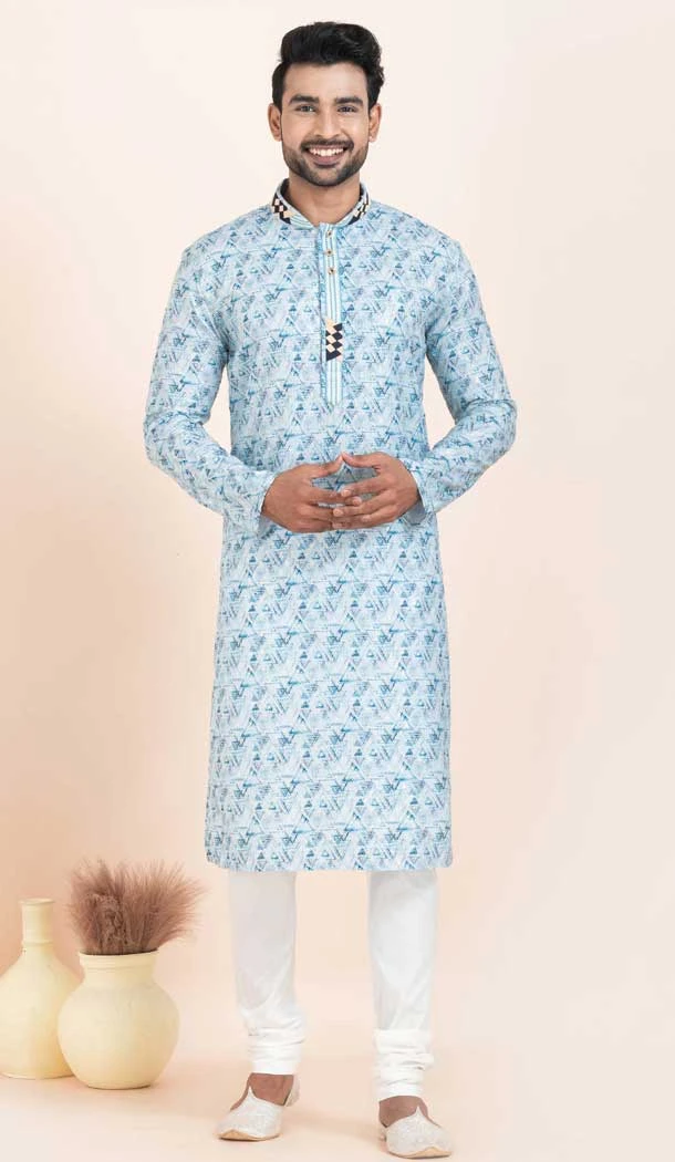 Multi Color Cotton Fancy Work Party Wear Mens Kurta Pajama - 11954204146