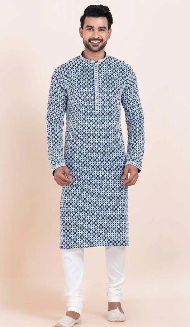 Multi Color Rayon Embroidery Work Party Wear Mens Kurta Pajama - 11954204149