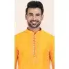 Yellow Silk Thread Work Party Wear Plus Size Mens Kurta Pajama - 11954204151