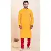 Yellow Silk Thread Work Party Wear Plus Size Mens Kurta Pajama - 11954204151