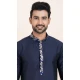 Navy Blue Viscose Thread Work Party Wear Mens Kurta Pajama - 11954204152
