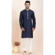 Navy Blue Viscose Thread Work Party Wear Mens Kurta Pajama - 11954204152