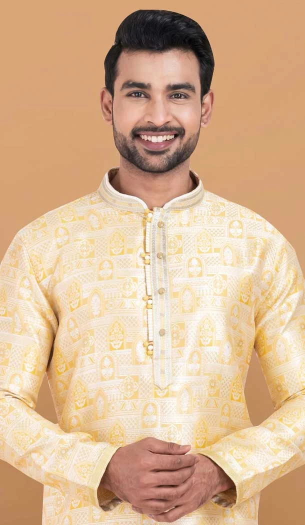 Multi Color Silk Jacquard Work Party Wear Mens Kurta Pajama - 11954204153
