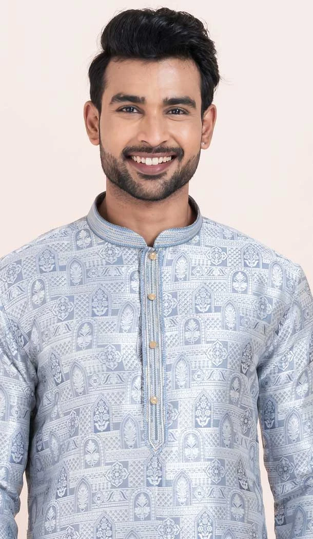 Multi Color Jacquard Work Silk Party Wear Mens Kurta Pajama - 11954204154