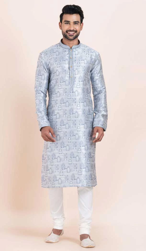 Multi Color Jacquard Work Silk Party Wear Mens Kurta Pajama - 11954204154
