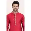 Red Cotton Jacquard Work Party Wear Plus Size Mens Kurta Pajama - 11954204156