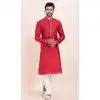 Red Cotton Jacquard Work Party Wear Plus Size Mens Kurta Pajama - 11954204156