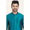 Teal Blue Silk Weaving Work Party Wear Plus Size Mens Kurta Pajama - 11954204163