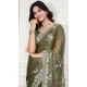 Olive Green Crunchy Silk Embroidered Party Wear Saree - 11981204341