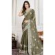Olive Green Crunchy Silk Embroidered Party Wear Saree - 11981204341