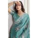 Sky Blue Crunchy Silk Embroidered Party Wear Saree - 11981204344