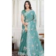 Sky Blue Crunchy Silk Embroidered Party Wear Saree - 11981204344