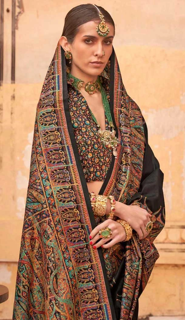 Black Silk Resham Work Party Wear Saree - 11990204457