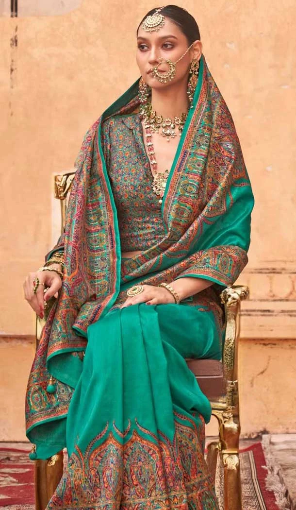 Rama Blue Silk Resham Work Party Wear Saree - 11990204458