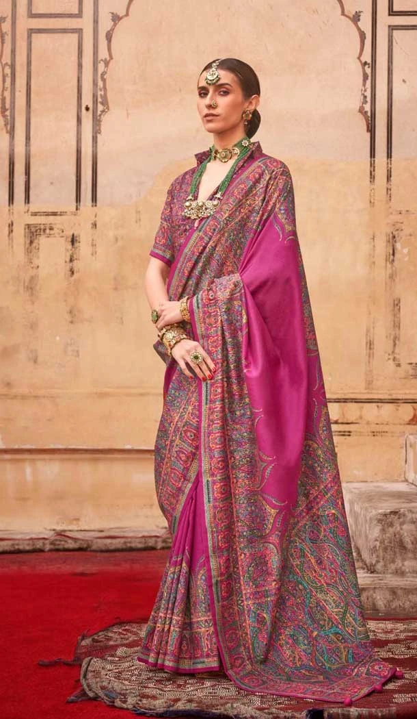 Magenta Silk Resham Work Party Wear Saree - 11990204461