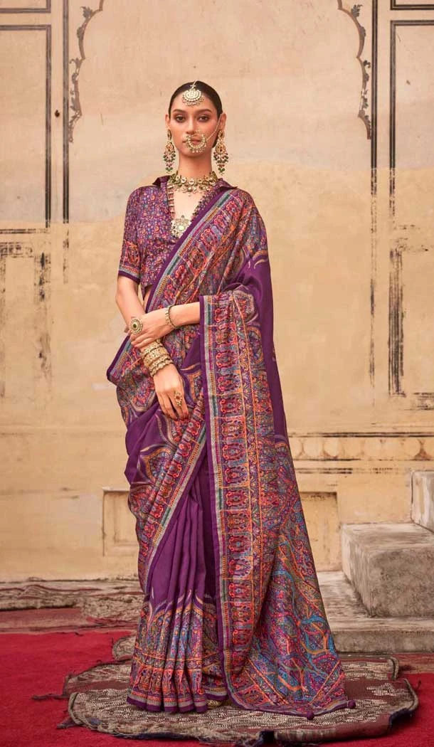 Wine Silk Resham Work Party Wear Saree - 11990204463