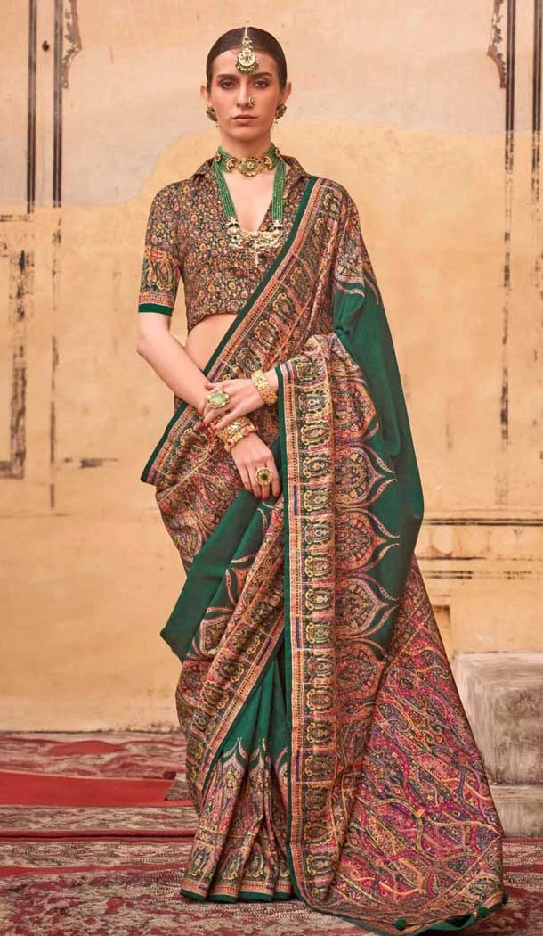Green Silk Resham Work Party Wear Saree - 11990204464
