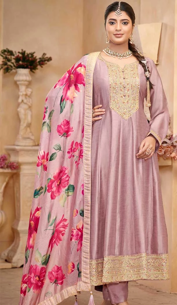 Vchitra Silk Sequins Work Party Wear Salwar Suit In Lavender - 11999204522