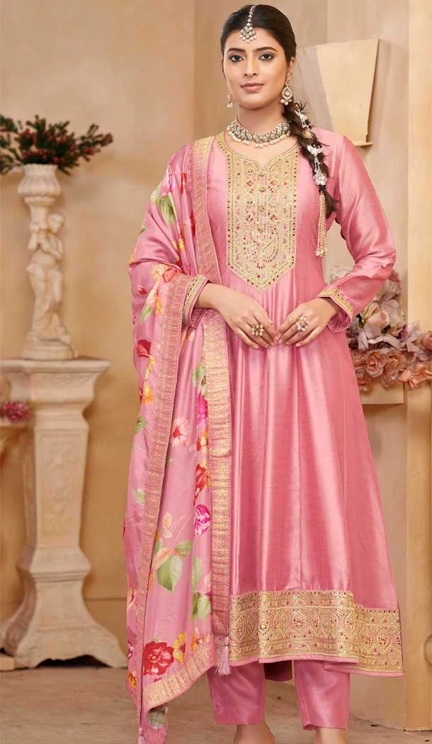 Vchitra Silk Sequins Work Party Wear Salwar Suit In Pink - 11999204524