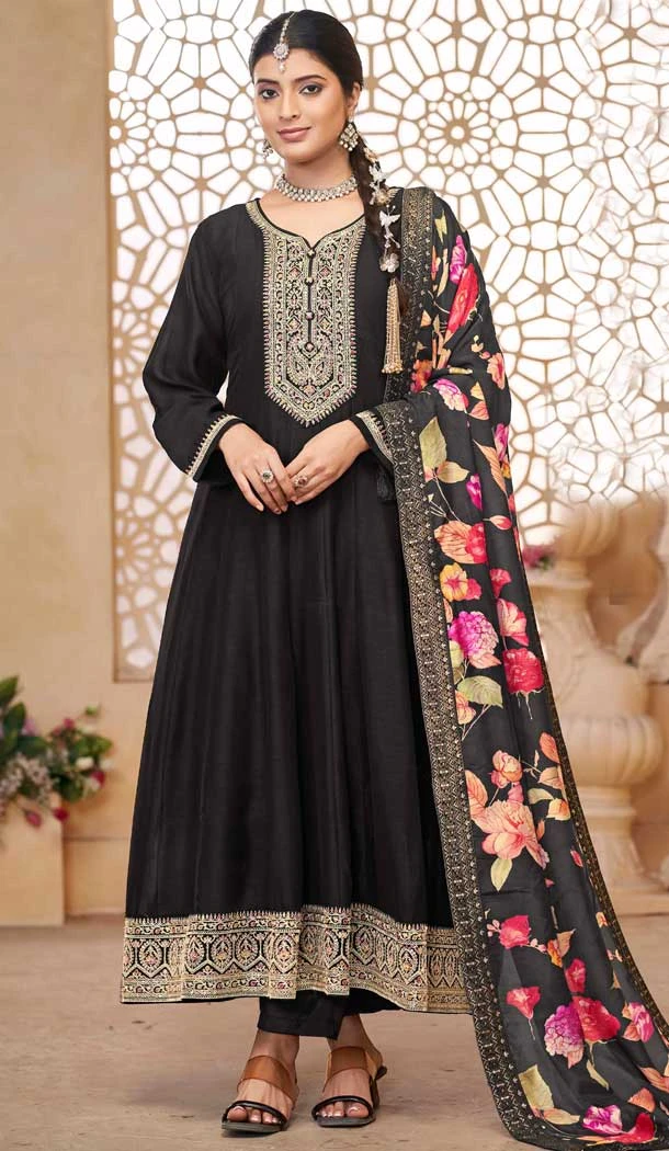 Vchitra Silk Sequins Work Party Wear Salwar Suit In Black - 11999204525