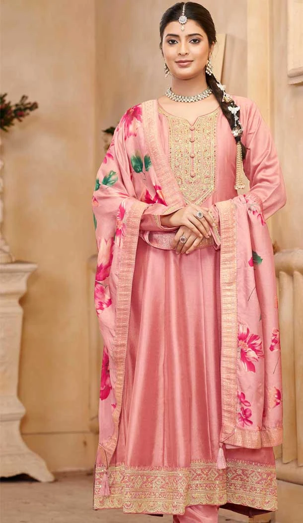 Pink Vchitra Silk Sequins Work Party Wear Salwar Suit - 11999204526