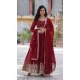 Faux Blooming Sequins Work Gown With Dupatta In Maroon - 12001204531