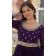 Faux Blooming Sequins Work Gown With Dupatta In Purple - 12001204532