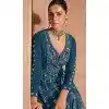 Chinon Sequence Work Designer Plus Size Anarkali Suit In Teal Blue - 12000204528
