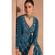 Chinon Sequence Work Designer Anarkali Suit In Teal Blue - 12000204528