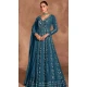 Chinon Sequence Work Designer Anarkali Suit In Teal Blue - 12000204528