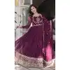 Star Georgette Sequins Work Plus Size Gown With Dupatta In Wine - 12003204536