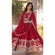 Maroon Faux Blooming Embroidered Gown With Dupatta - 12004204537