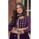 Purple Faux Blooming Embroidered Gown With Dupatta - 12004204538