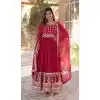 Rani Pink Faux Blooming Embroidered Plus Size Gown With Dupatta - 12004204539
