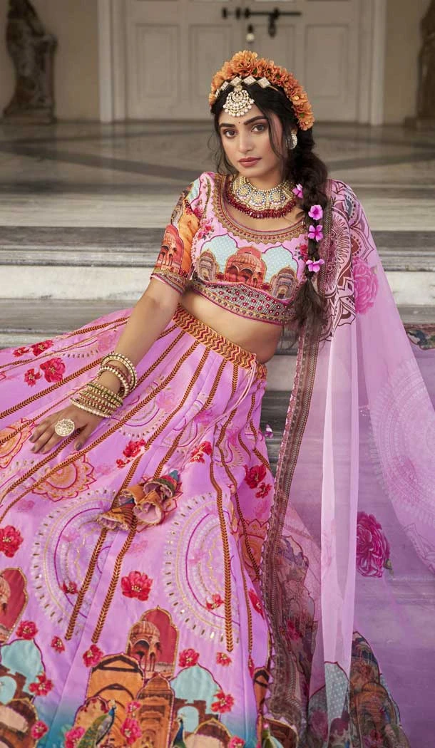 Art Silk Printed Designer Lehenga Choli In Pink - 153835861