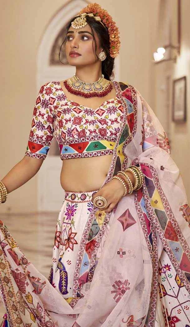Art Silk Printed Designer Lehenga Choli In Off White - 153835864