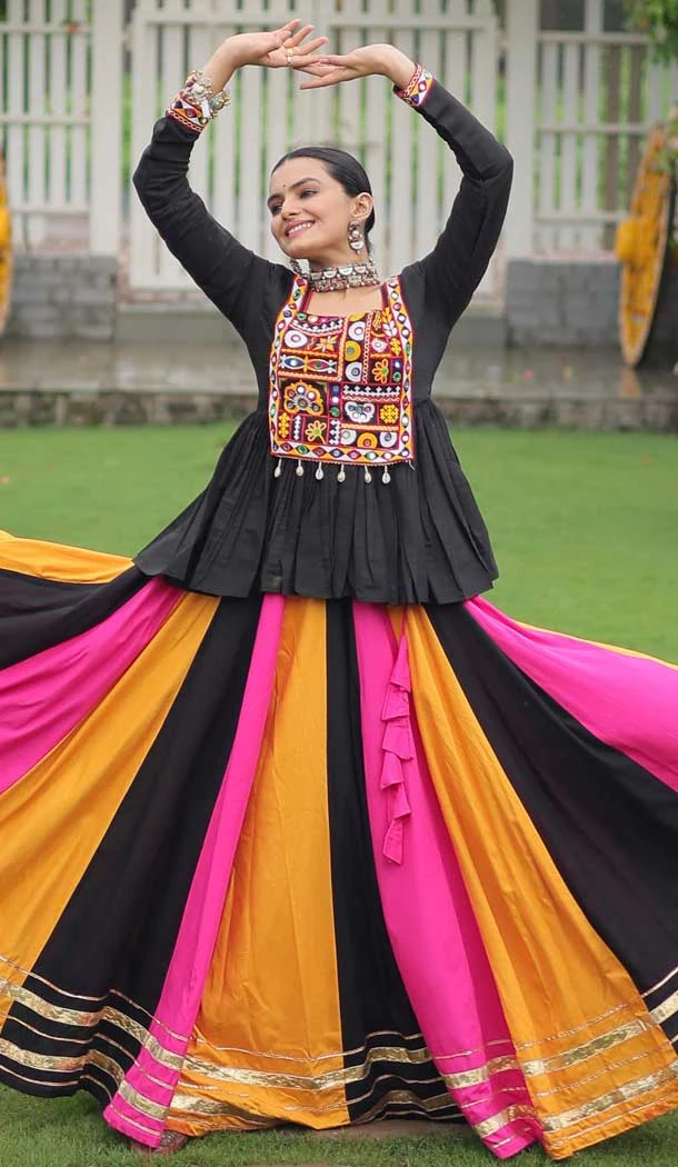 Rayon Gamthi Work Navratri Lehenga Choli In Multi Color - 158418793