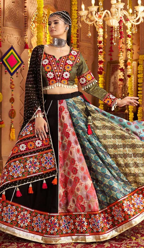 Multi Color Viscose Rayon Embroidery Navratri Chaniya Choli - 158618903