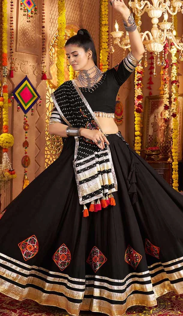 Black Viscose Rayon Embroidery Navratri Chaniya Choli - 158618905