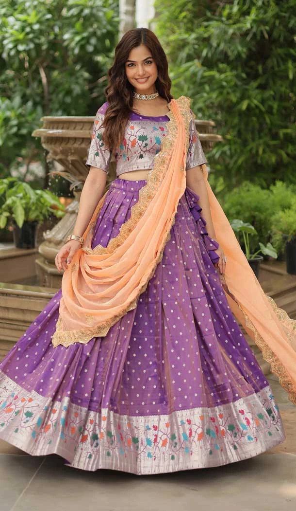 Jacquard Embroidery Work Party Wear Lehenga Choli In Purple - 149052677