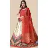 Cream Satin Silk Plus Size Navratri Lehenga With Sequence Embroidery Work - 151514256