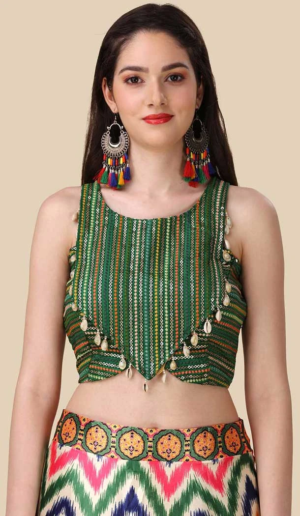 Green Color Navratri Satin Silk Lehenga With Sequence Embroidery Work - 151514258