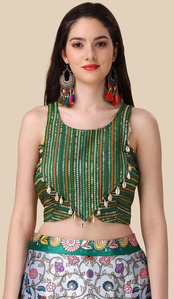 Satin Silk Navratri Green Color Lehenga With Sequence Embroidery Work - 151514260