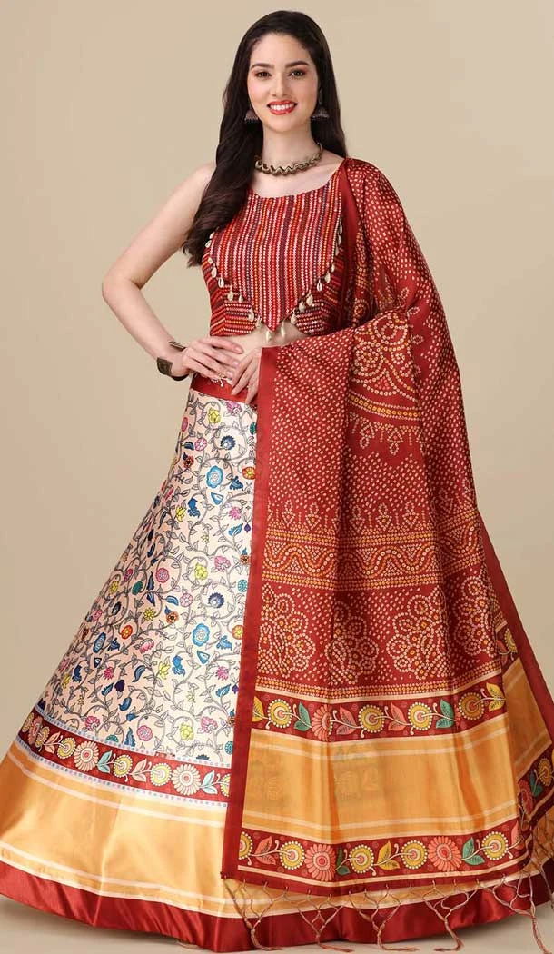 Sequence Embroidery Work Maroon Color Satin Silk Navratri Lehenga Choli - 151514261