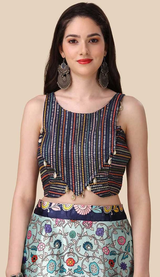 Nevy Blue Color Satin Silk Navratri Lehenga Choli With Sequence Embroidery Work - 151514262