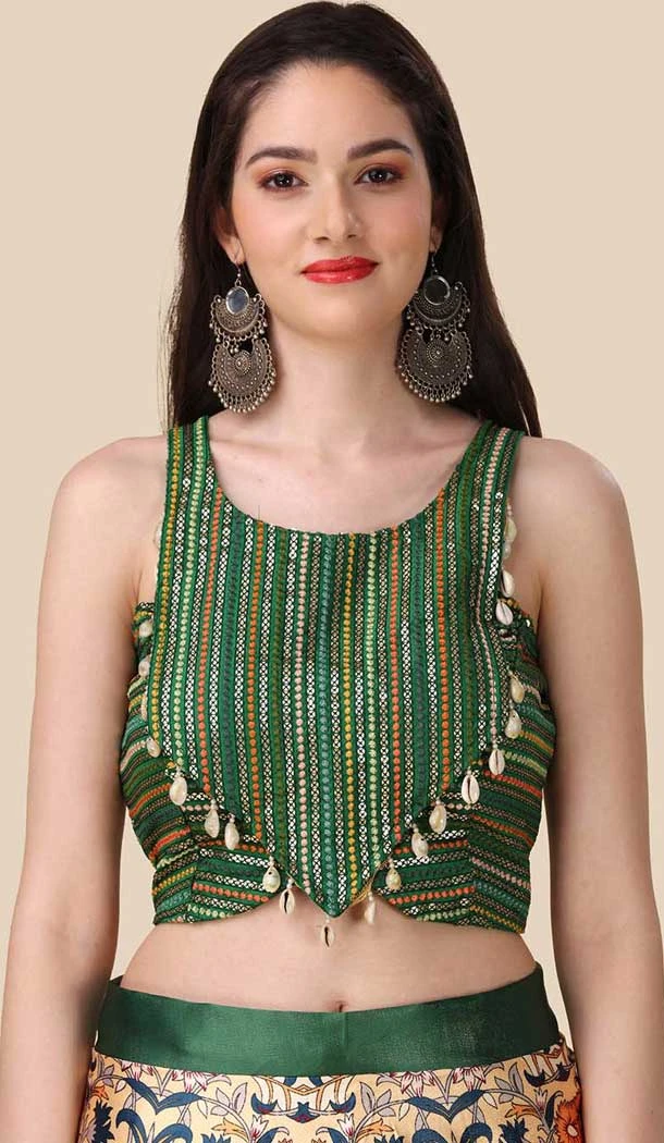 Rama Green Color Satin Silk Navratri Lehenga With Digital Print Work - 151514263